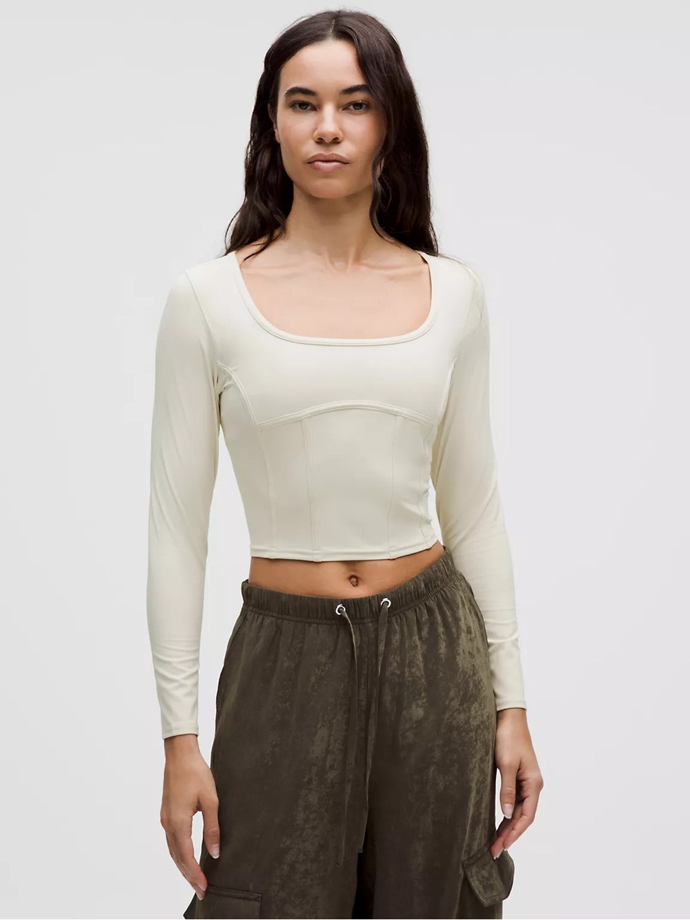 Waist seamed nulu long sleeve color bone